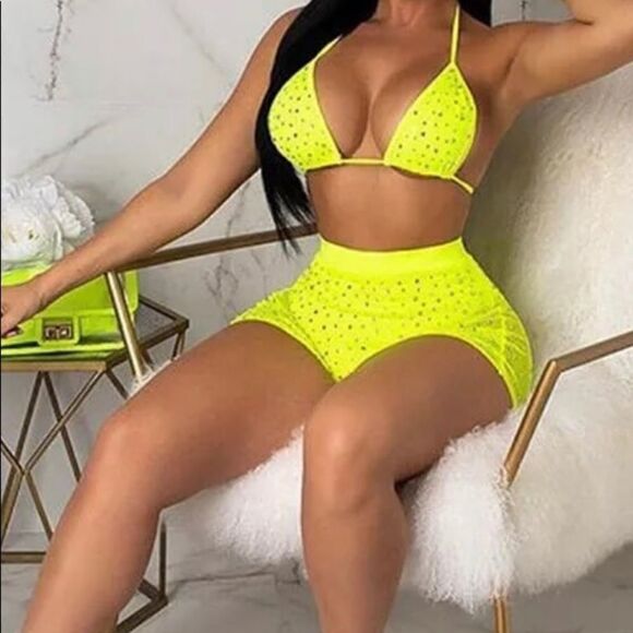 Yellow Rhinestone Bikini Set - Picture 1 of 3